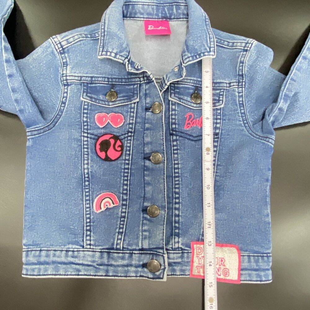 Barbie Denim Jacket Girls Size 7 Embroidered Patches Strong Girls Make Waves - Picture 16 of 16